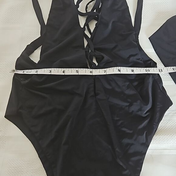 Myra Swim One Piece Bathing Suit Lace-Up, Low Back Black Small - Picture 8 of 16
